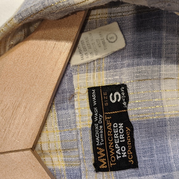 Vintage blue/gold plaid western shirt by Towncraft, JCPenny - Picture 5 of 6